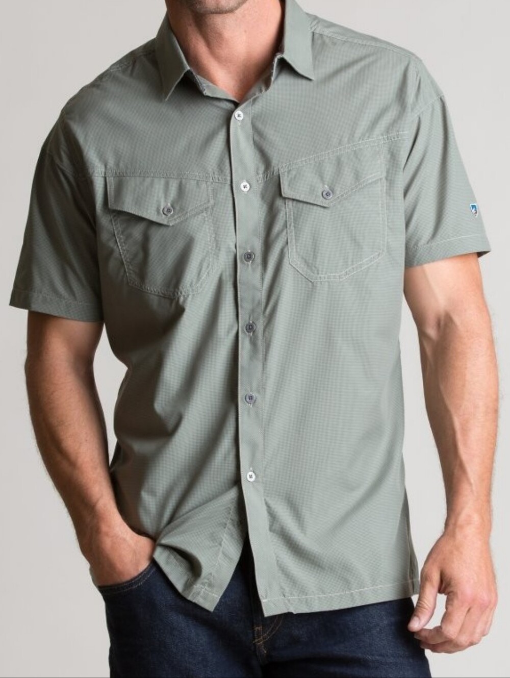 KUHL Stealth Shirt Green Men's Size L Button Down UPF 30 Outdoors Hiking Camping